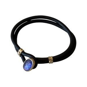 Jamie Joseph 14K Gold, Diamond, and Purple Stone Leather Designer Bracelet